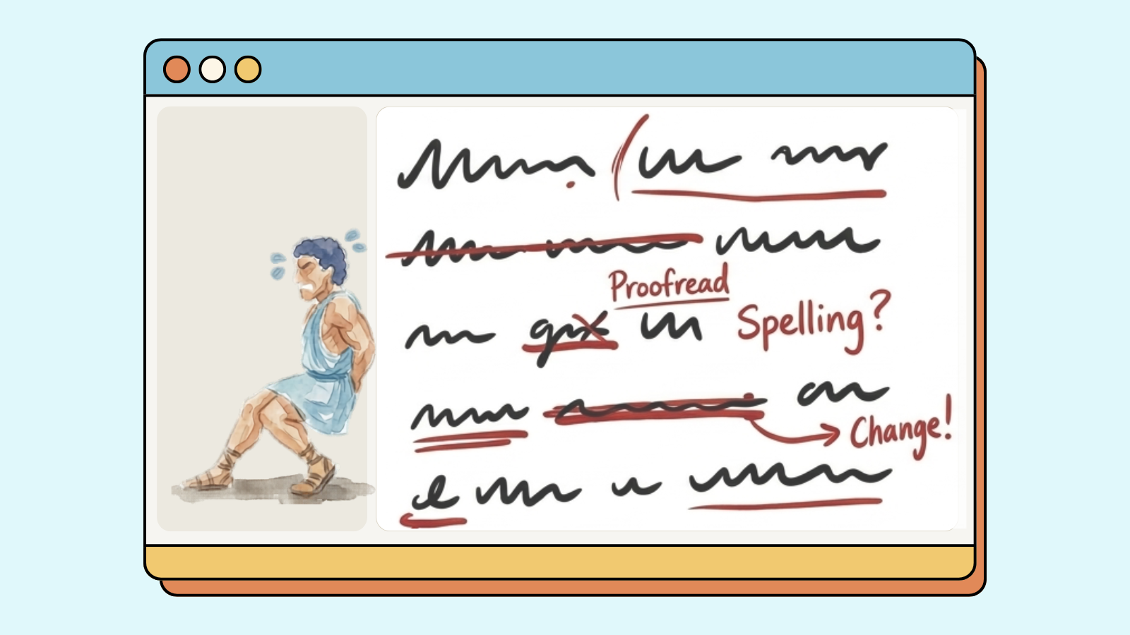 An author struggling to push their manuscript up a hill